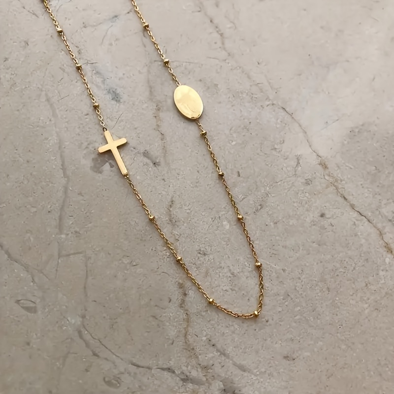 Cross Oval Pendant Stainless Steel Necklace — Easter Gift